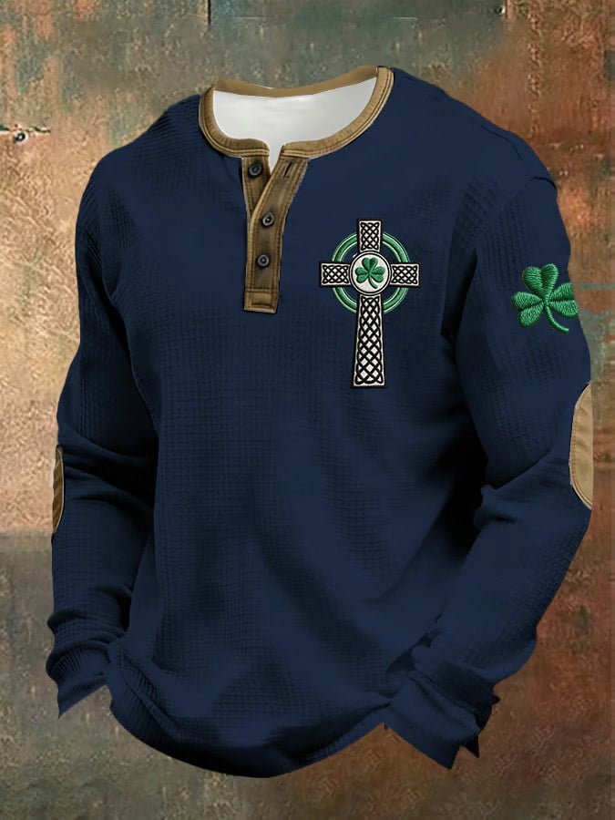 Camisa St. Patrick's Day estampado casual Henley para hombre
