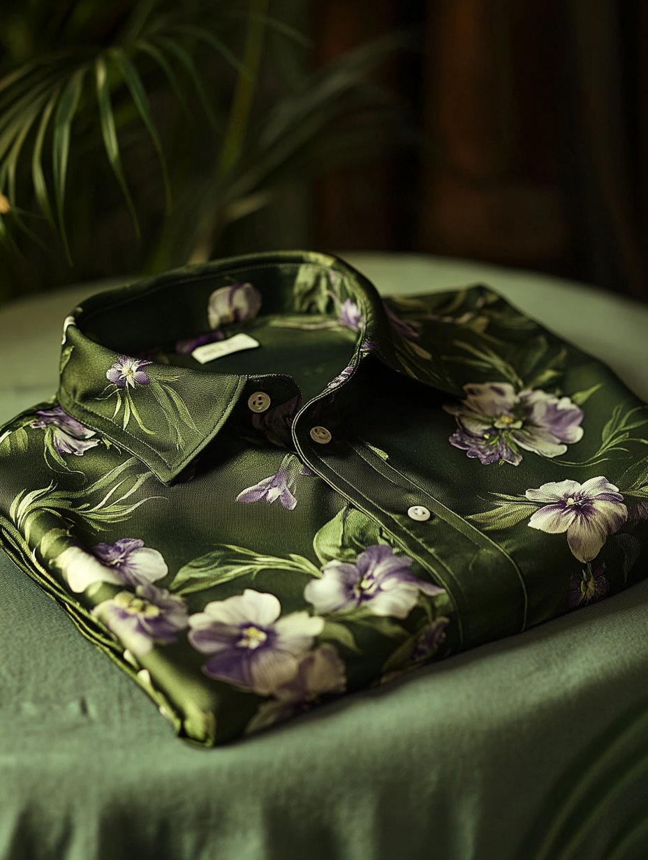 Camisa ejecutivo casual floral solapa de manga corta para hombre