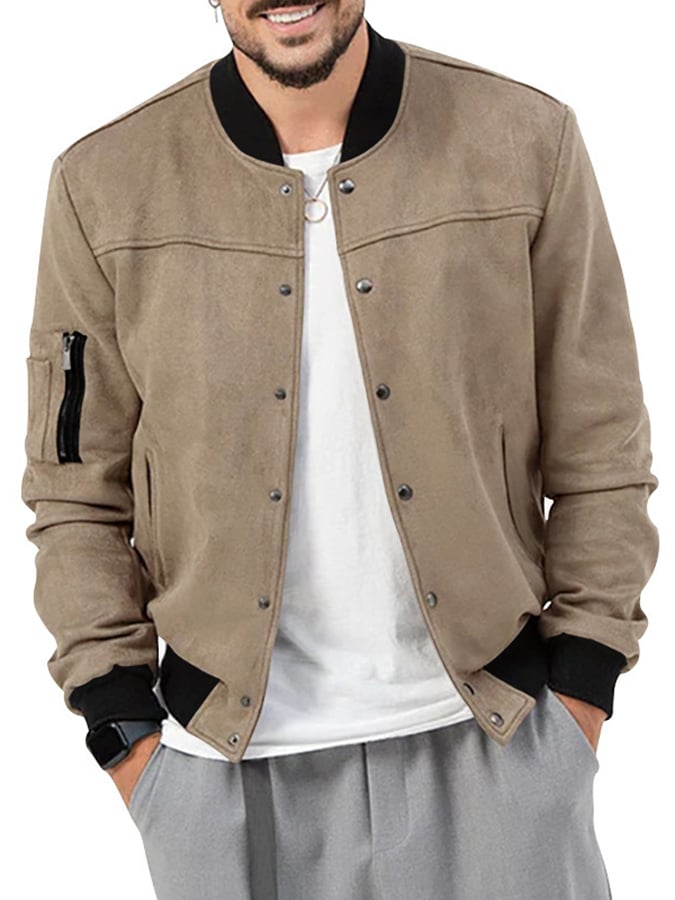 Chaqueta casual Baseball cuello Faux gamuza para hombre