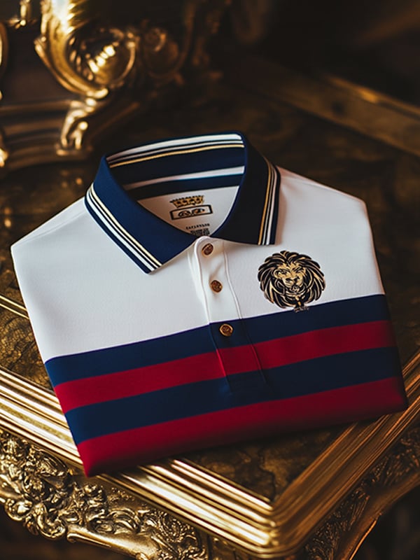 Camisa polo ejecutivo rayas Logo con botones de manga corta para hombre