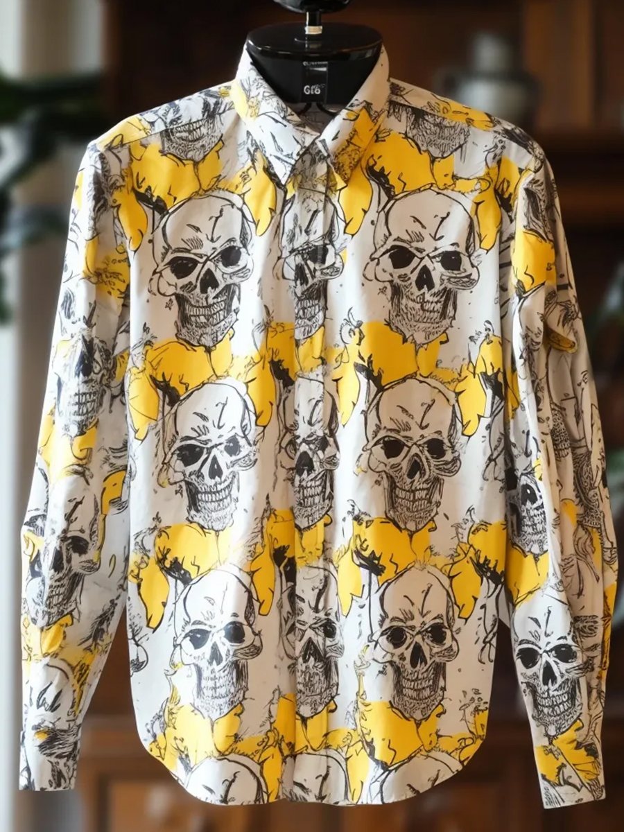 Camisa Gothic Dark Halloween Skull estampado de manga larga para hombre