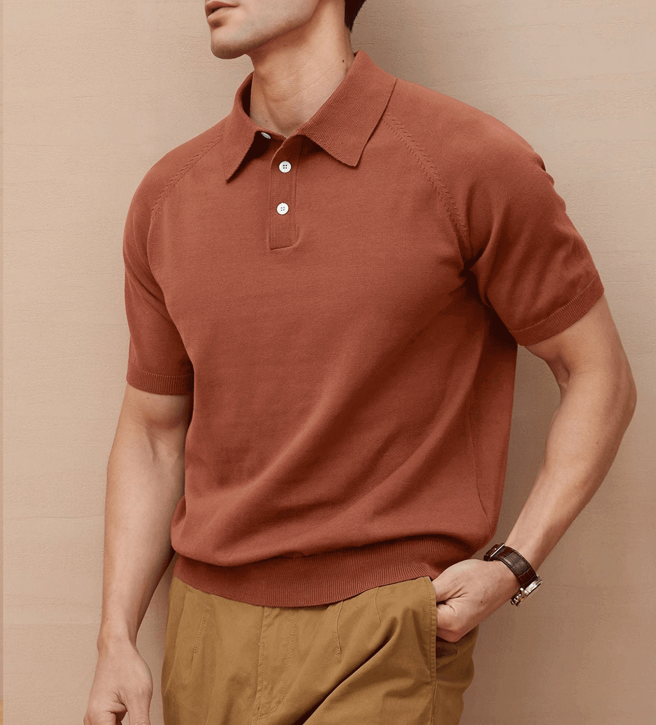 Gentletejido de manga corta tejidoted Polo