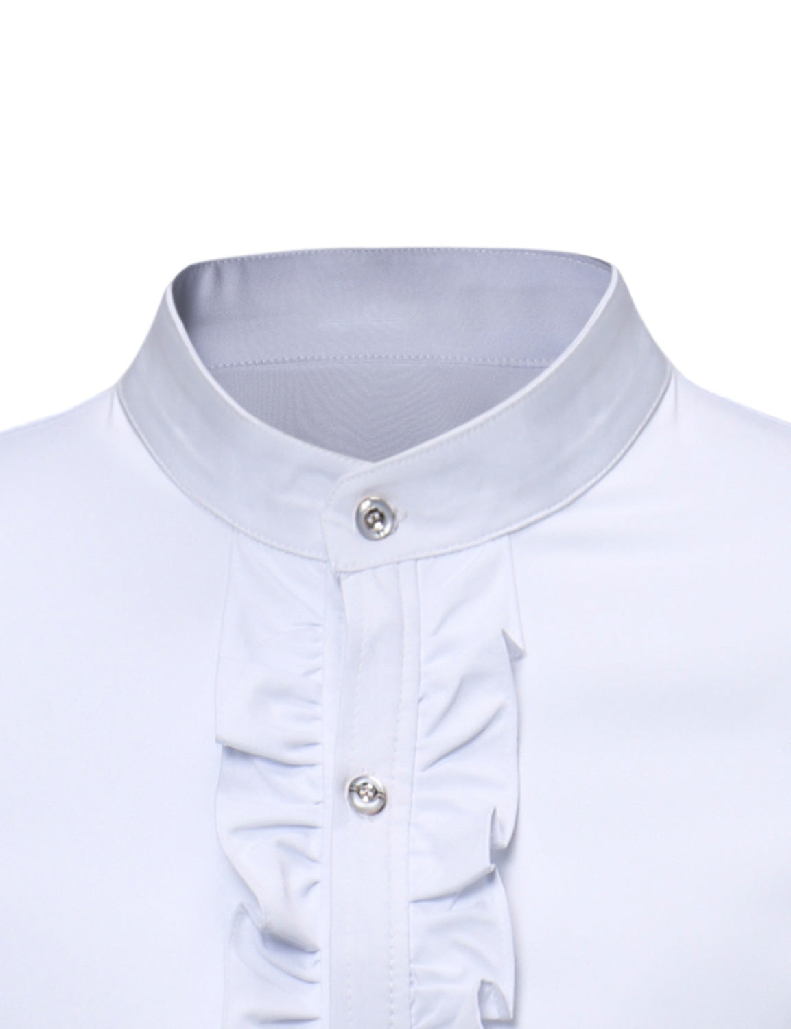 Camisa de vestir Stand Collar Lace de color sólido de manga larga Tuxedo para hombre