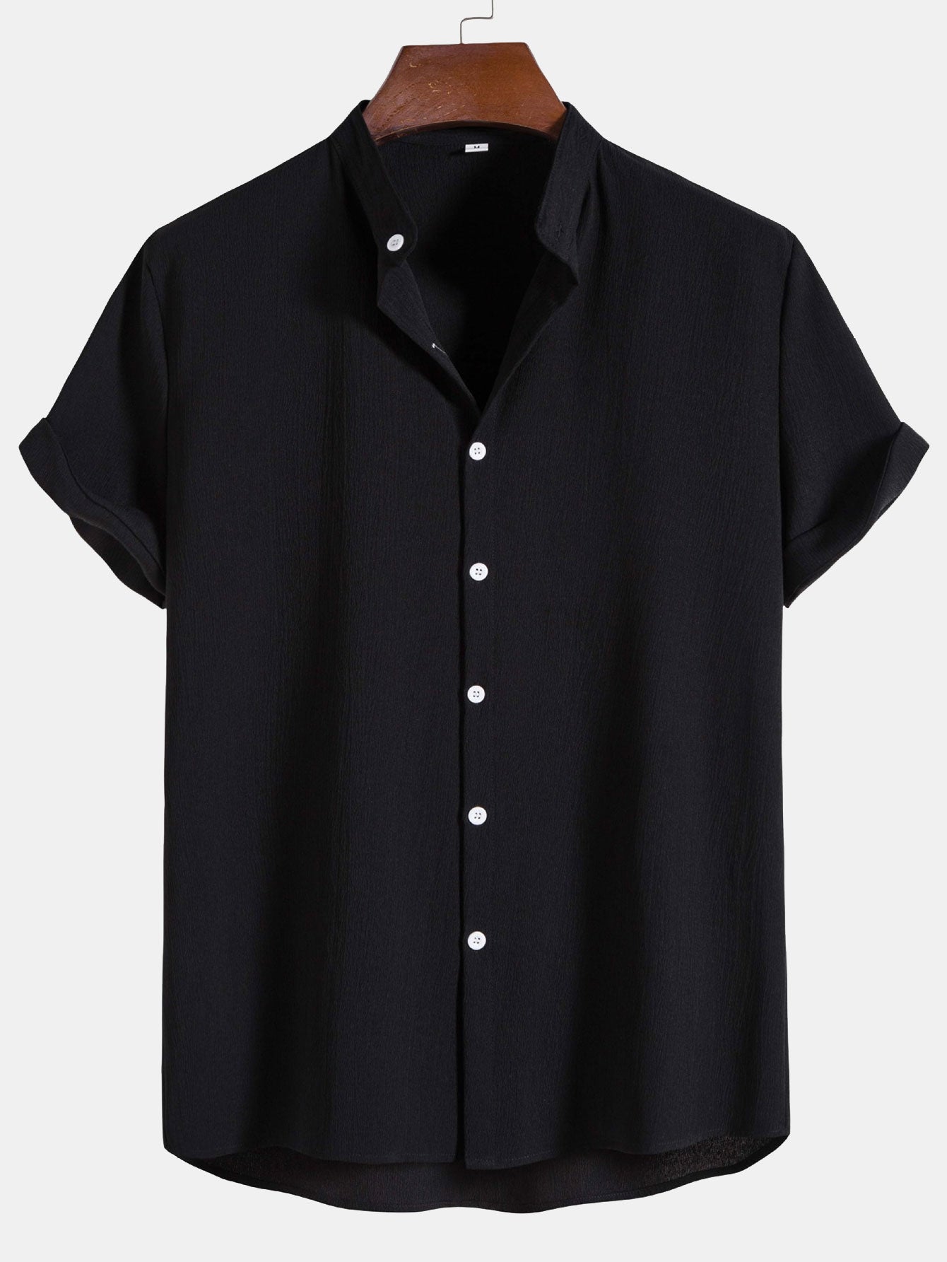 Camisa Crinkled Texture Stand Collar