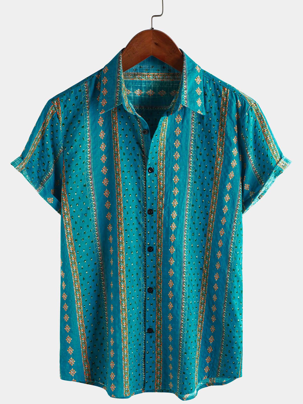 Camisa retro a rayas estampado Button Up 70s vintage de manga corta para hombre