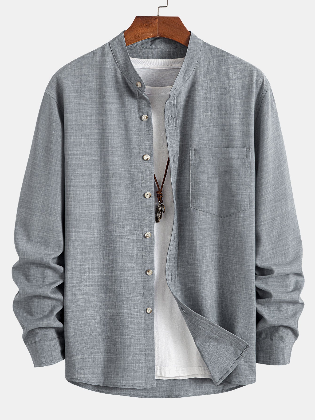 Camisa de manga larga Stand Collar
