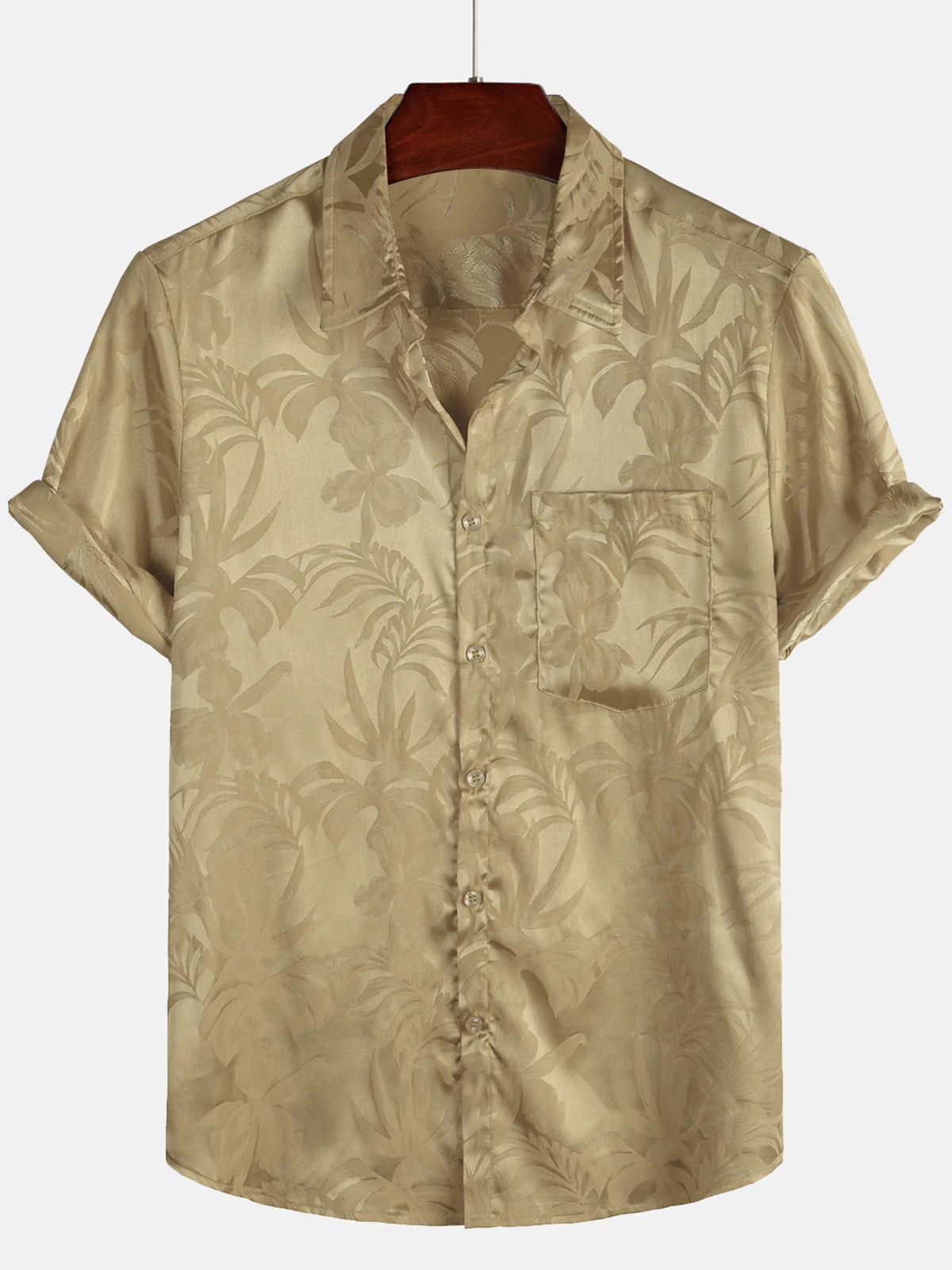 Camisa Jacquard Flowers Button Up Pocket floral Summer Cool de manga corta Tops Beach Vacation para hombre
