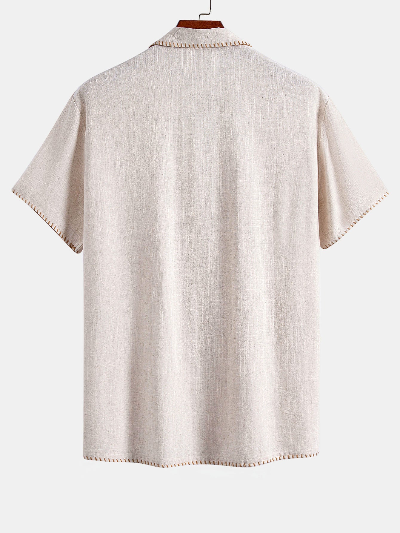 Camisa Contrast Stitching de lino Rayon Blend Cuban