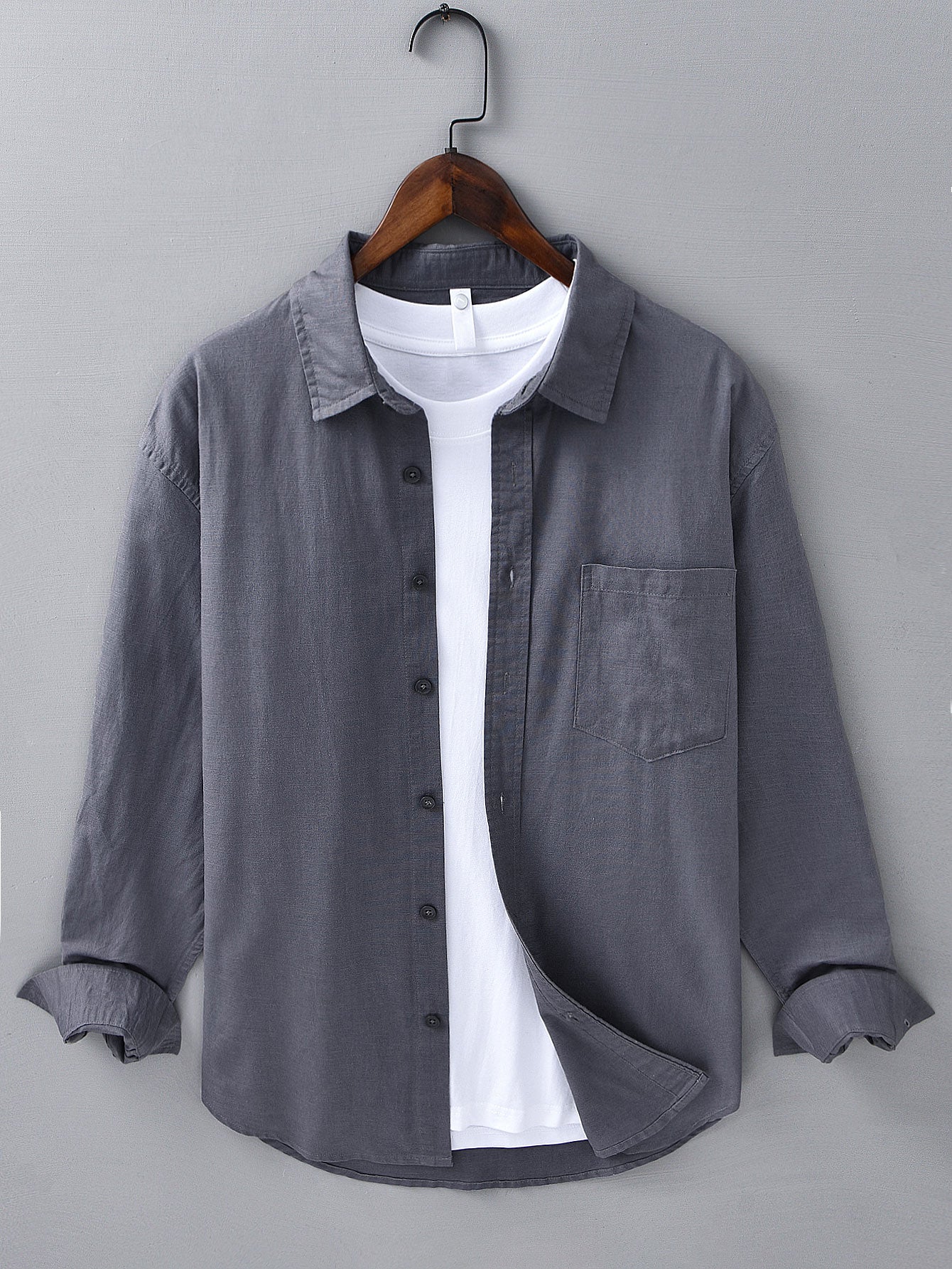 Camisa de manga larga de lino de algodón With Pocket