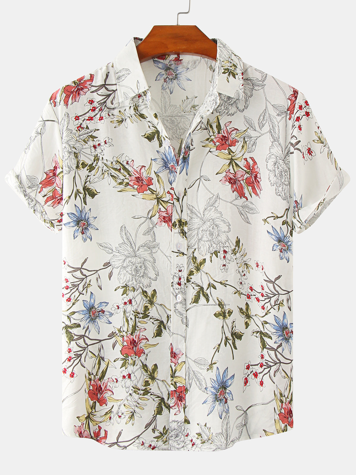 Camisa Summer floral vintage Hawaiian de manga corta para hombre