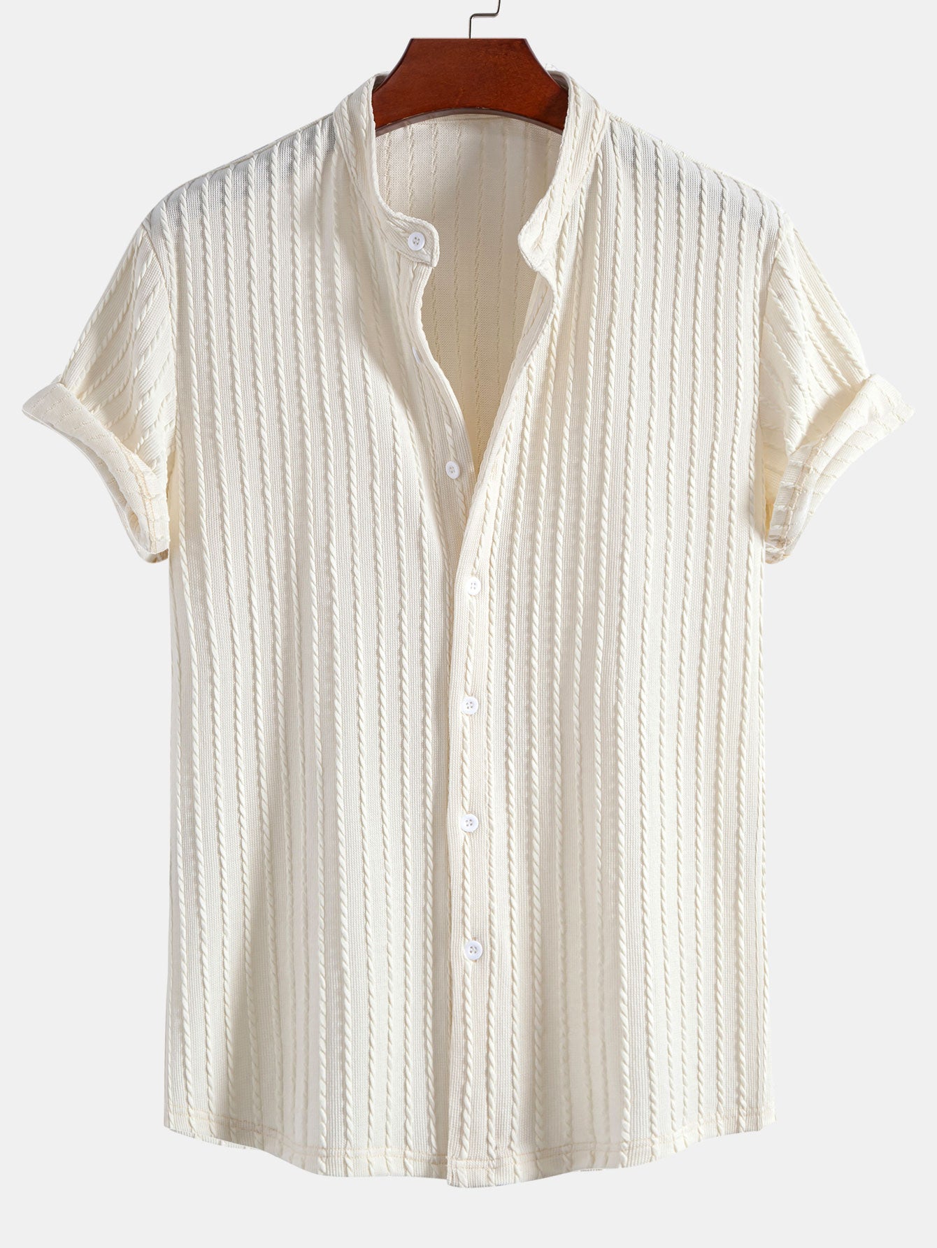 Camisa Muscle Fit Stand Collar tejidoted Ribbed