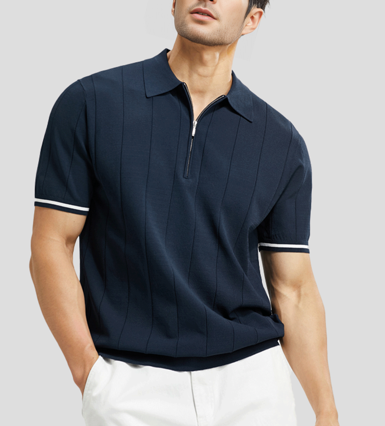 Cooltejido transpirable de manga corta Zip tejidoted Polo
