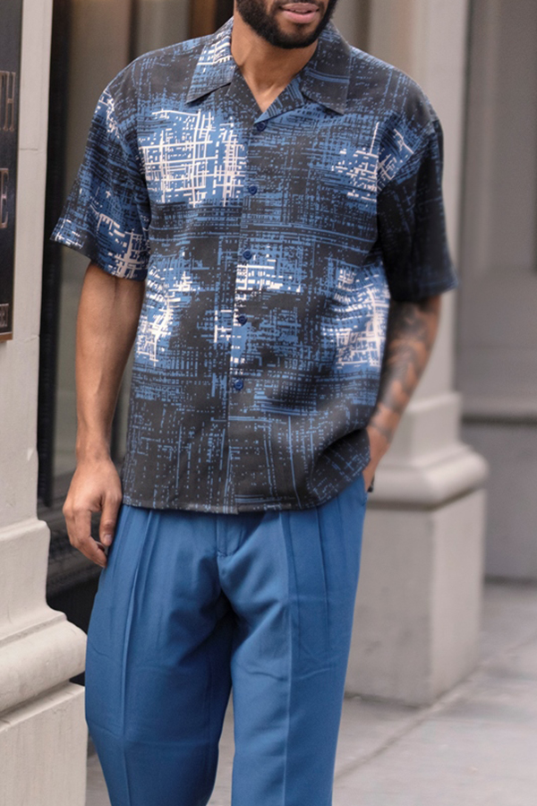 Camisa Colorblock estampado de manga corta pantalón Walking Suit 002 para hombre