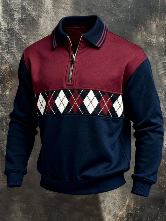 Sudadera de modaable Color-Block estampado con cierre para hombre