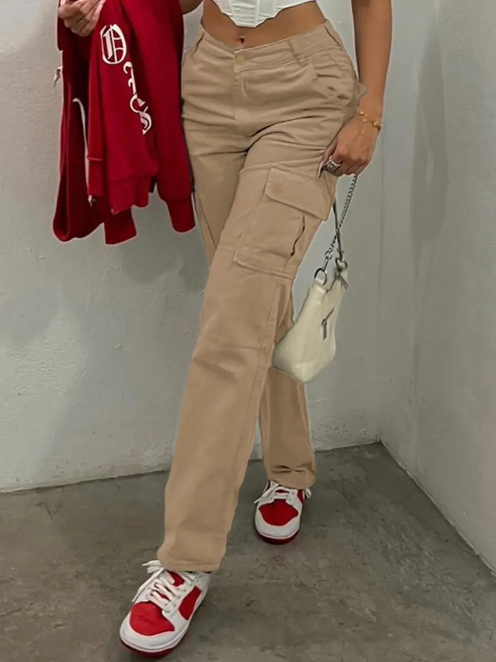 Pantalón cargo elástico de tiro alto para mujer · vista 7