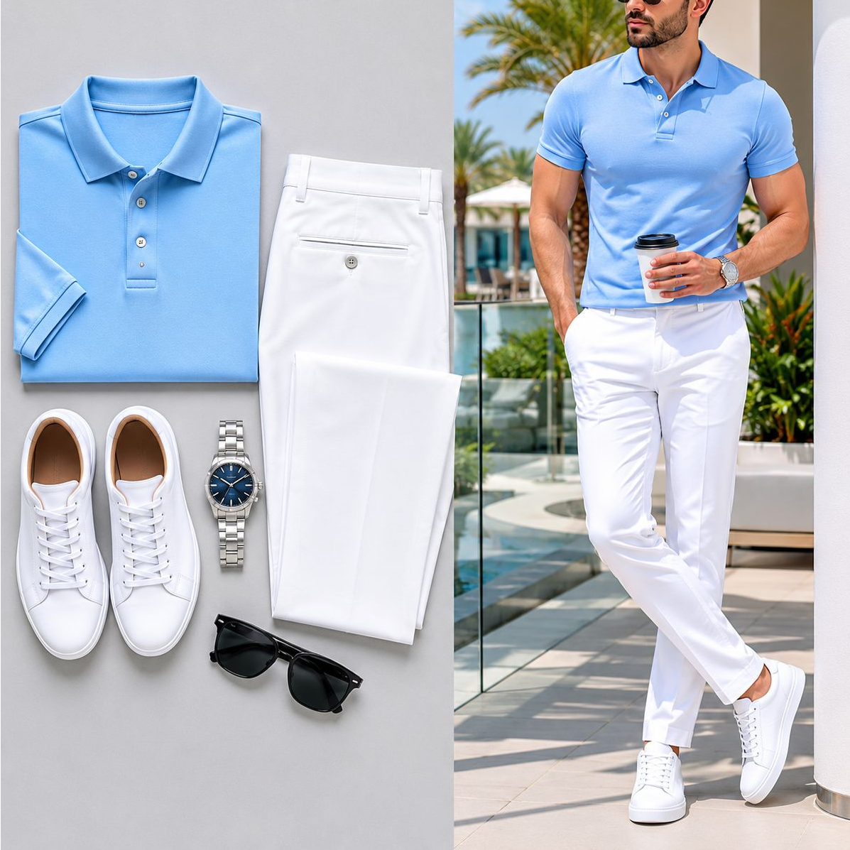 Conjunto de dos piezas casual de manga corta camisa polo And pantalón para hombre