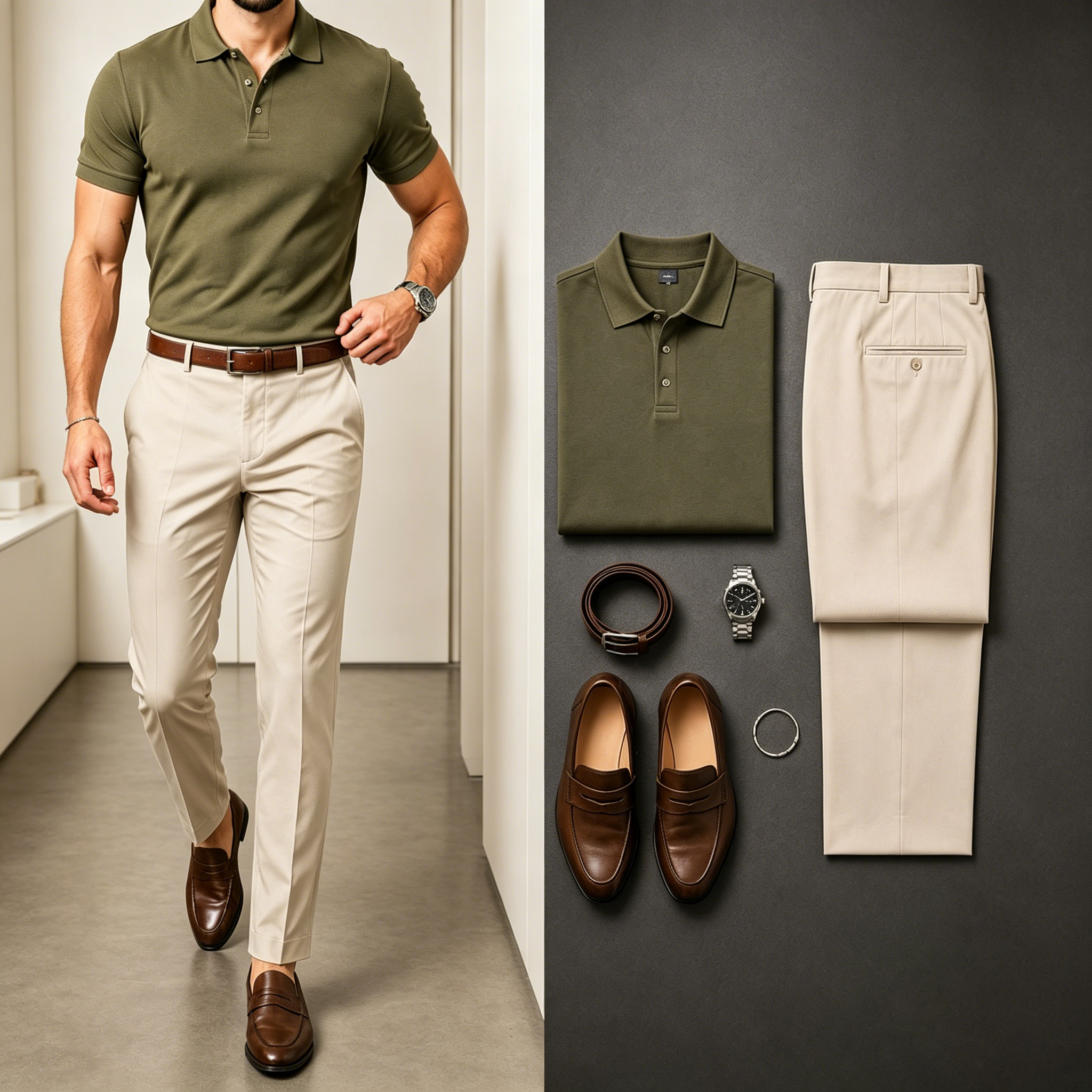 Conjunto de dos piezas casual de manga corta camisa polo And pantalón para hombre
