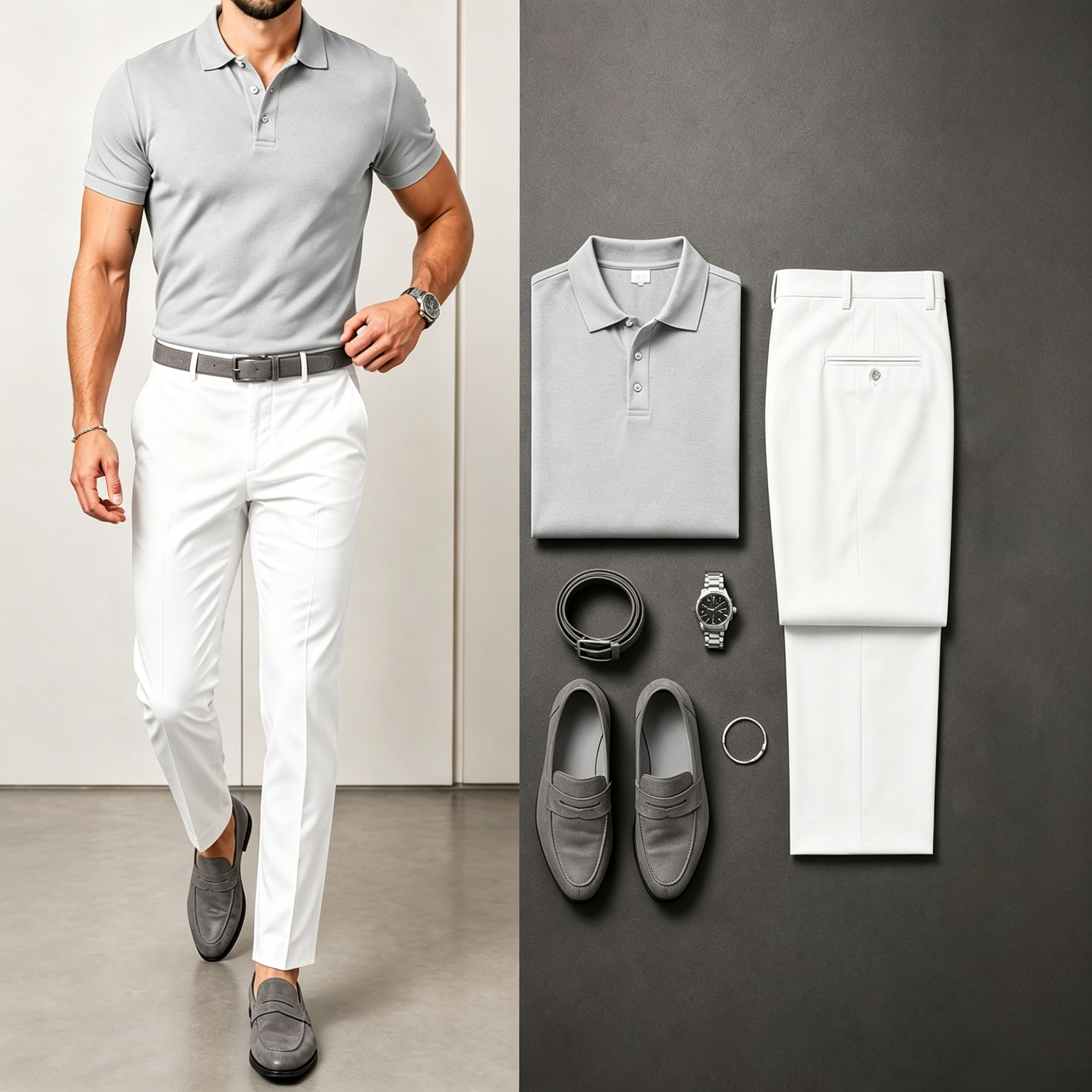 Conjunto de dos piezas casual de manga corta camisa polo And pantalón para hombre