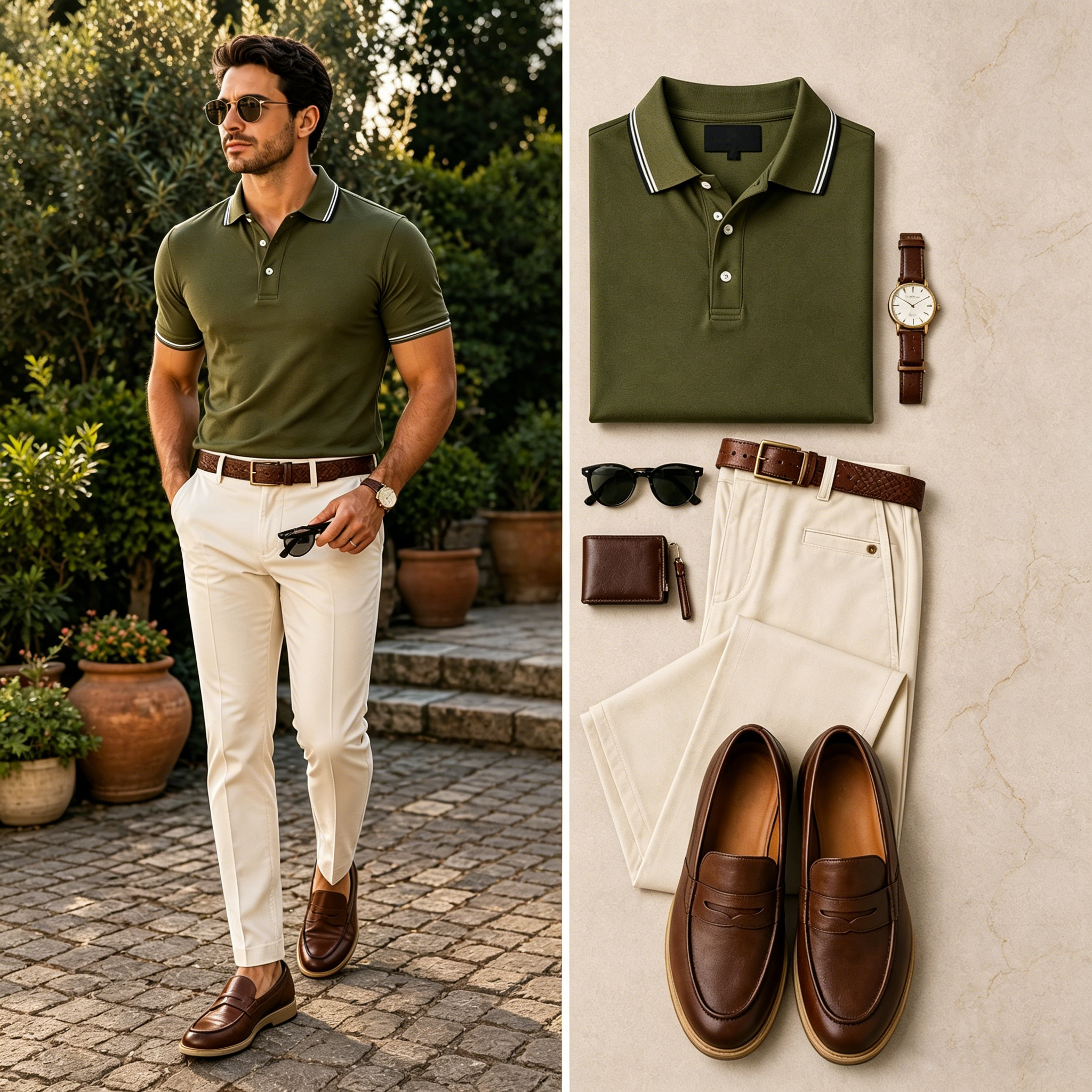 Conjunto de dos piezas casual de manga corta camisa polo And pantalón para hombre