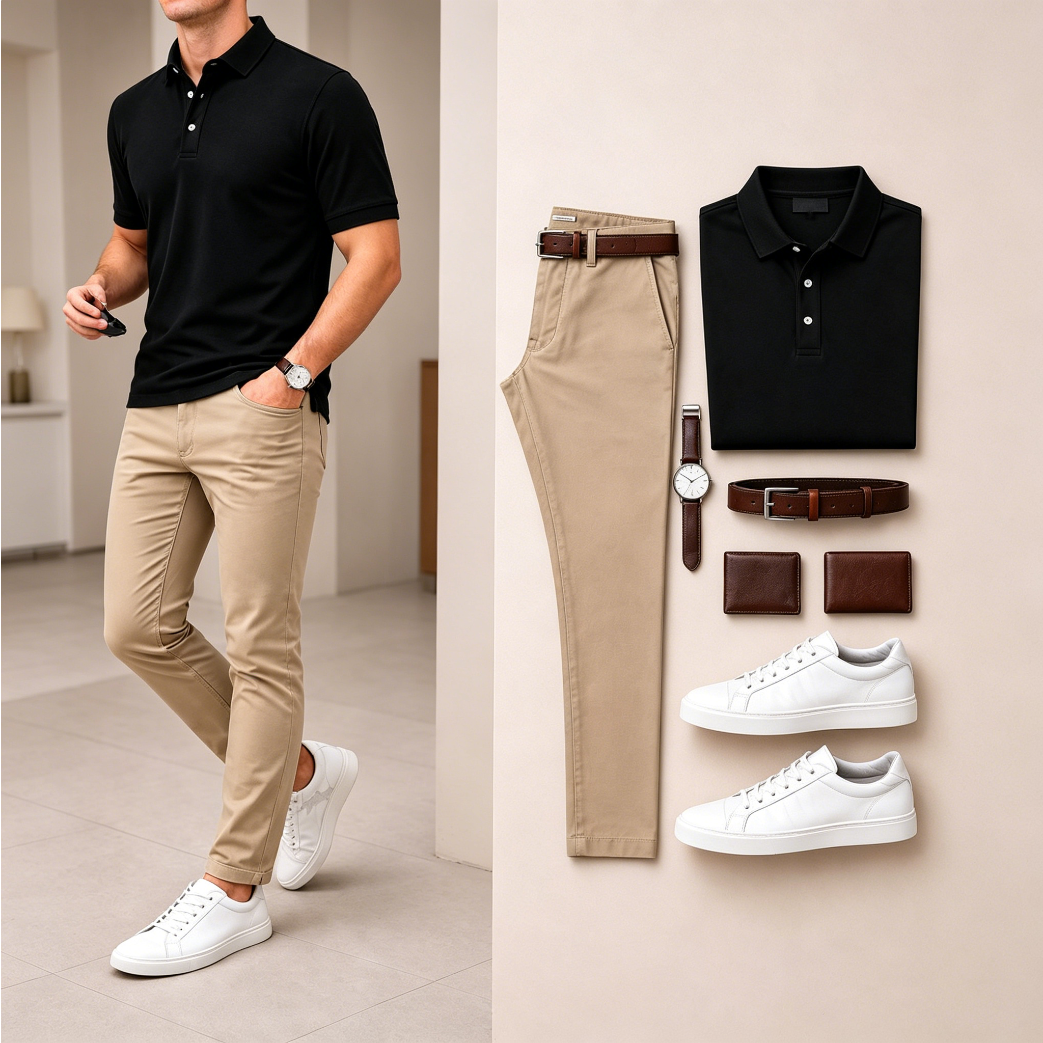 Conjunto de dos piezas casual de manga corta camisa polo And pantalón para hombre