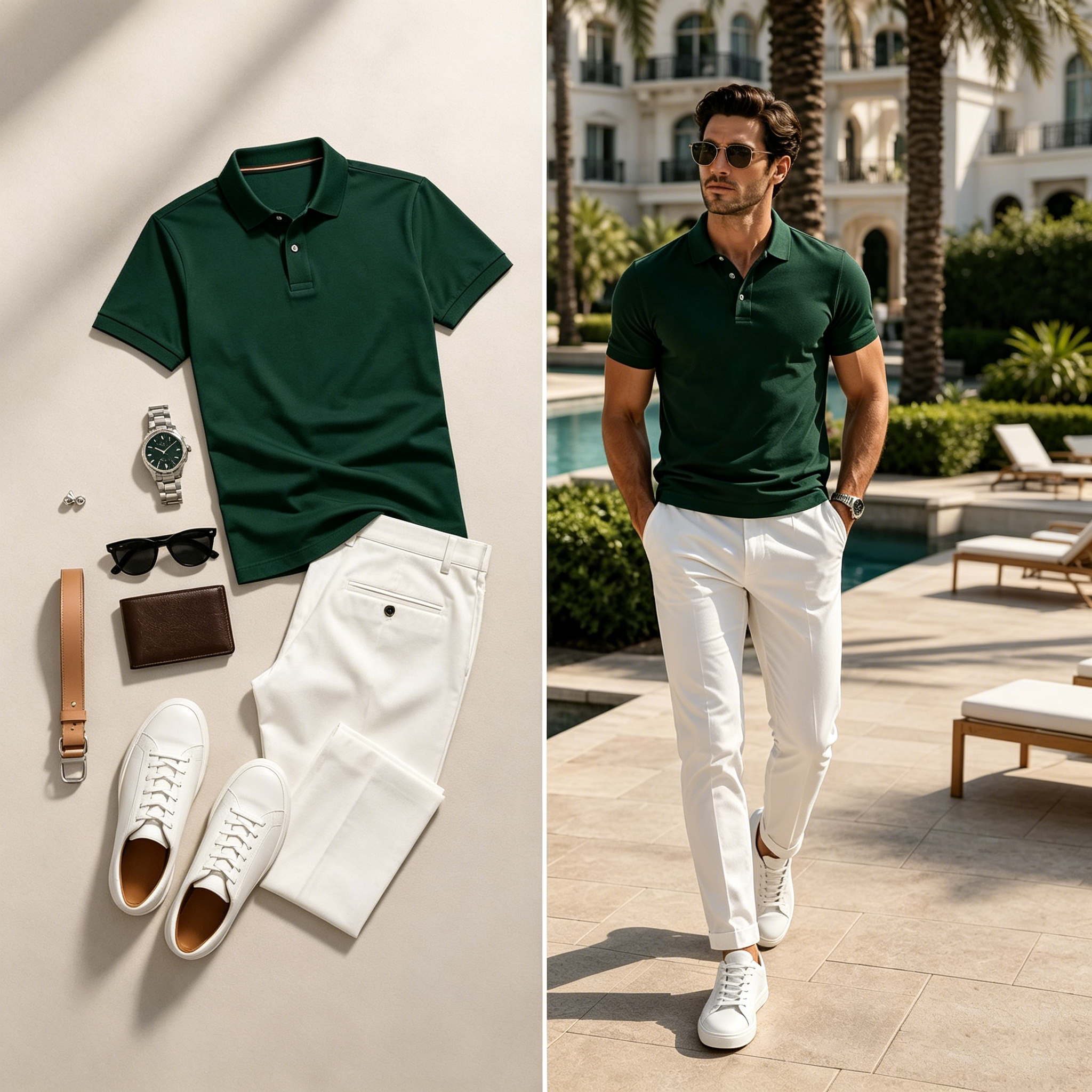 Conjunto de dos piezas casual de manga corta camisa polo And pantalón para hombre