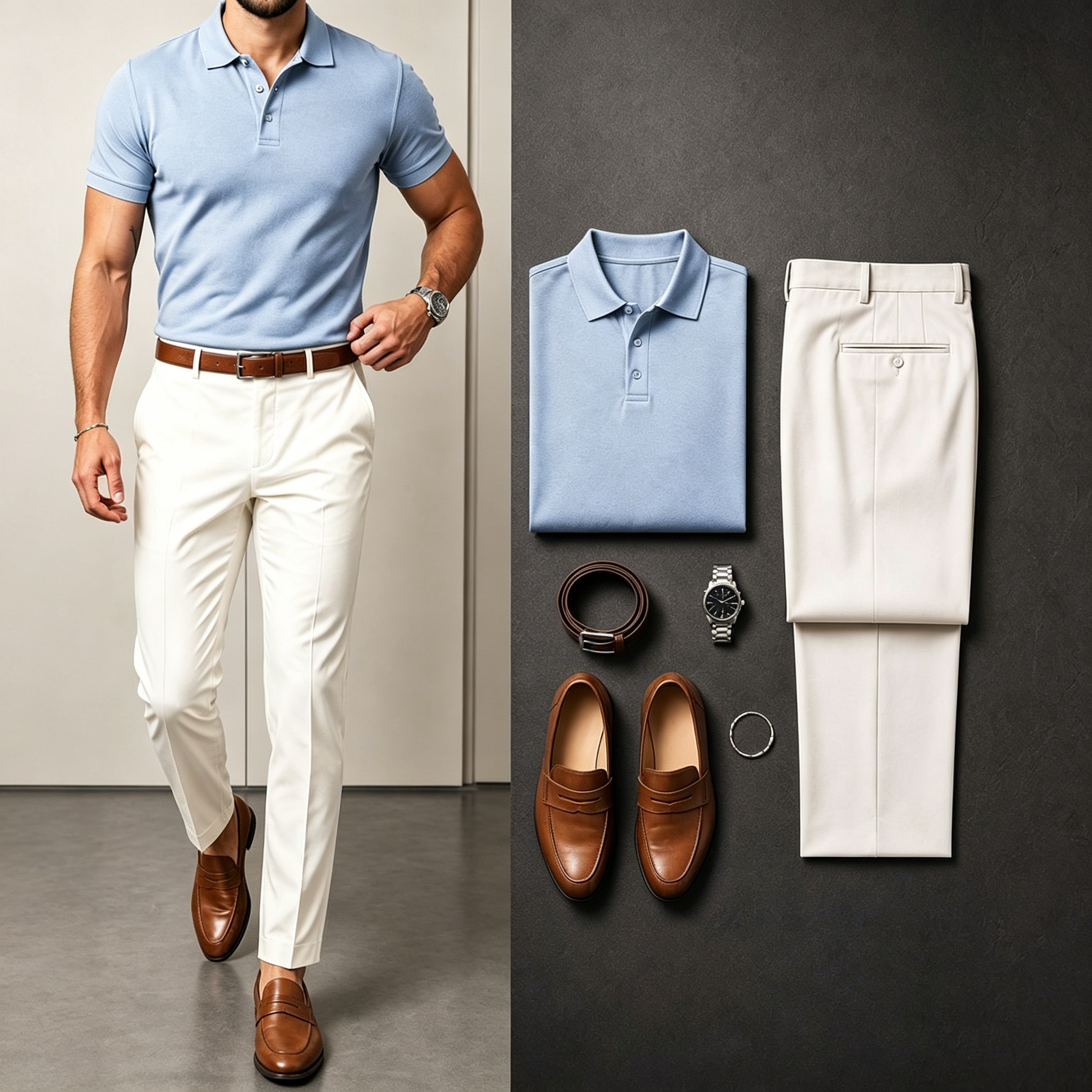Conjunto de dos piezas casual de manga corta camisa polo And pantalón para hombre