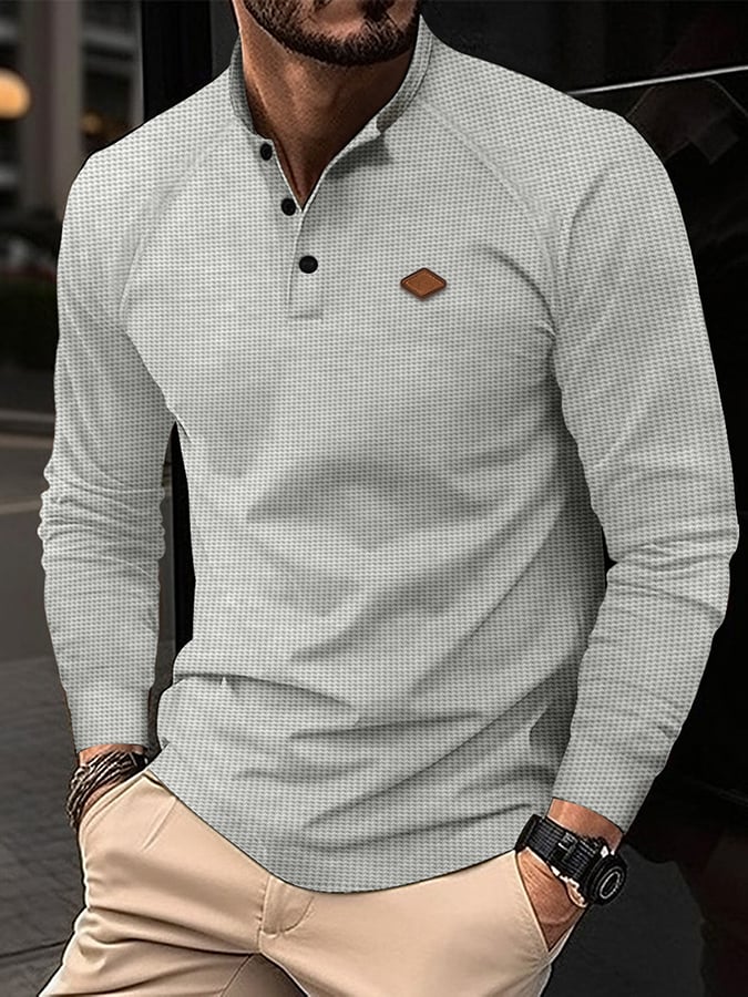 Casual Waffle Button Polo para hombre