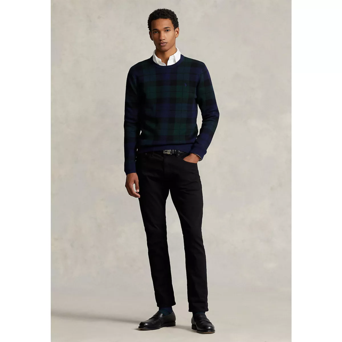 Plaid Washable Wool Sweater - 4