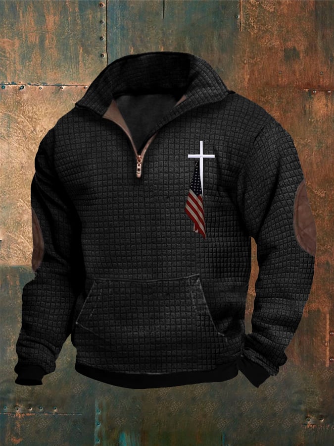 Sudadera casual Zip Neck Waffle Faith estampado para hombre