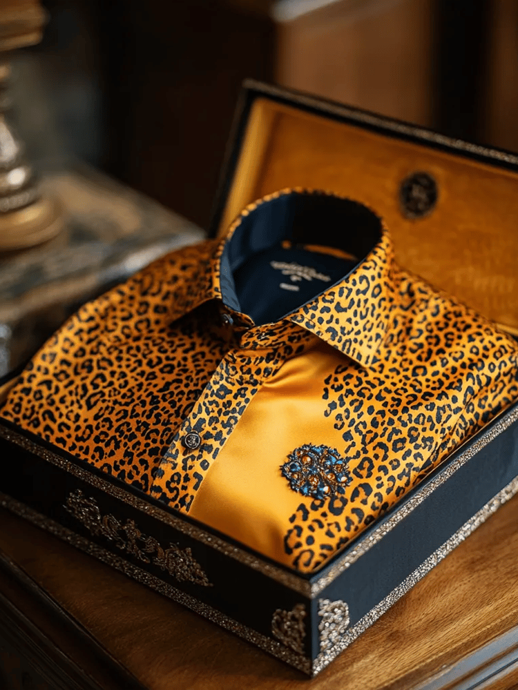 Camisa de lujo Romantic Contrast Color estampado de manga larga para hombre
