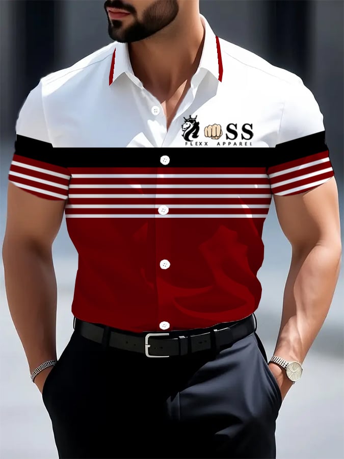 Camisa retro Letter Design estampado ejecutivo de manga corta para hombre