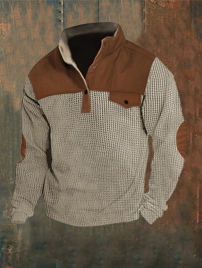 Corn Kernel Button Standing cuello Pullover para hombre