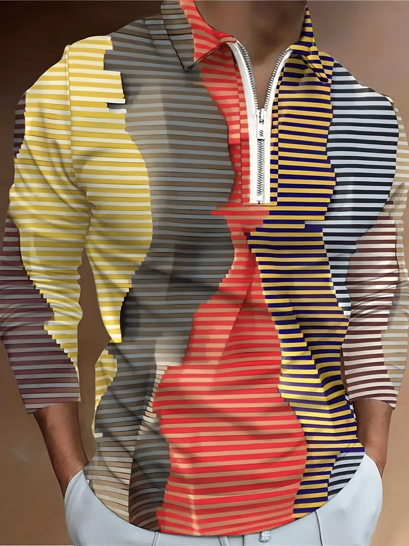 Camisa polo ejecutivo de lujo a rayas Zip-Neck para hombre