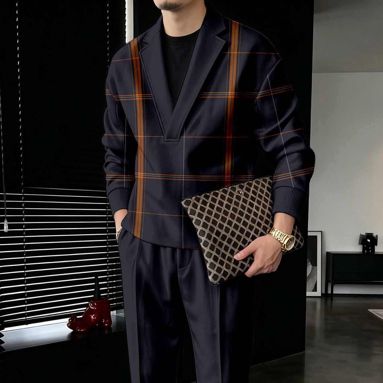 Conjunto de dos piezas : Color-Blocked V-Neck sudadera and pantalón para hombre