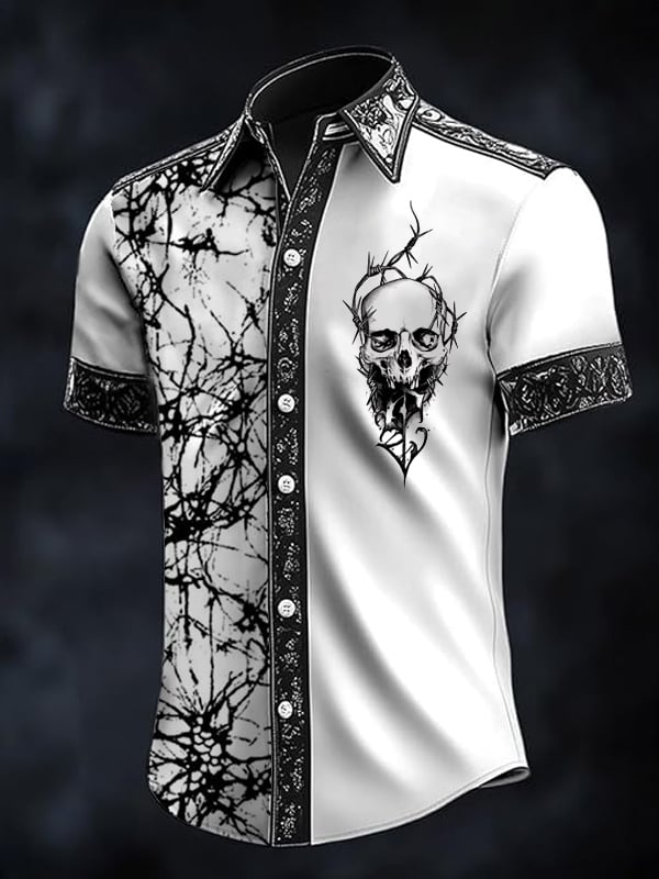 Camisa retro Western estampado de manga corta para hombre