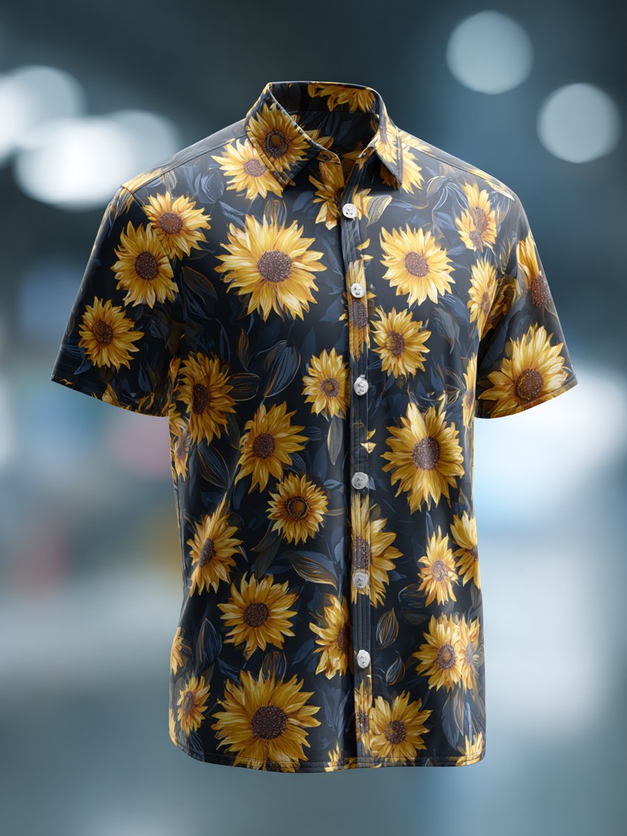 Camisa ejecutivo casual Sunflower estampado solapa de manga corta para hombre