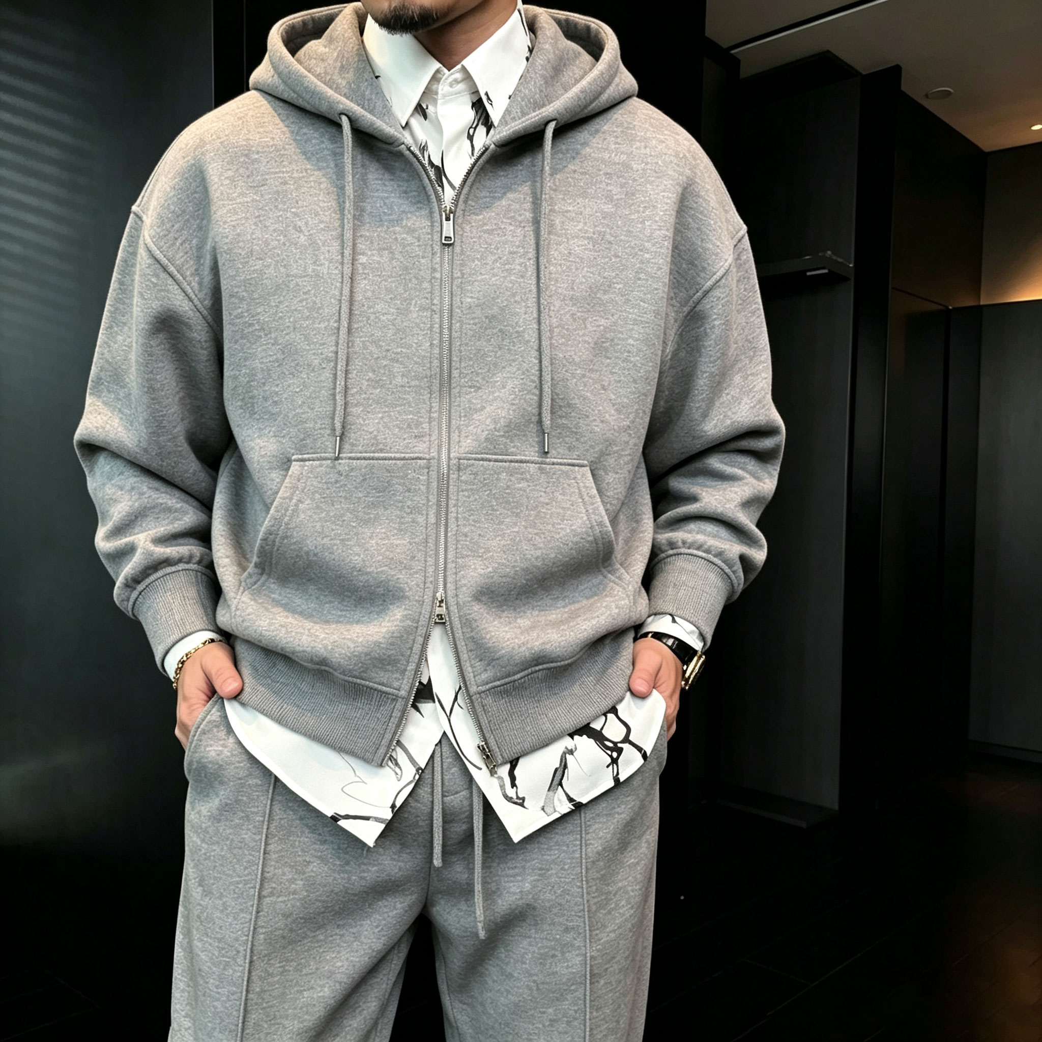 para hombre casual Hooded Cardigan chaqueta and pantalón conjunto de dos piezas