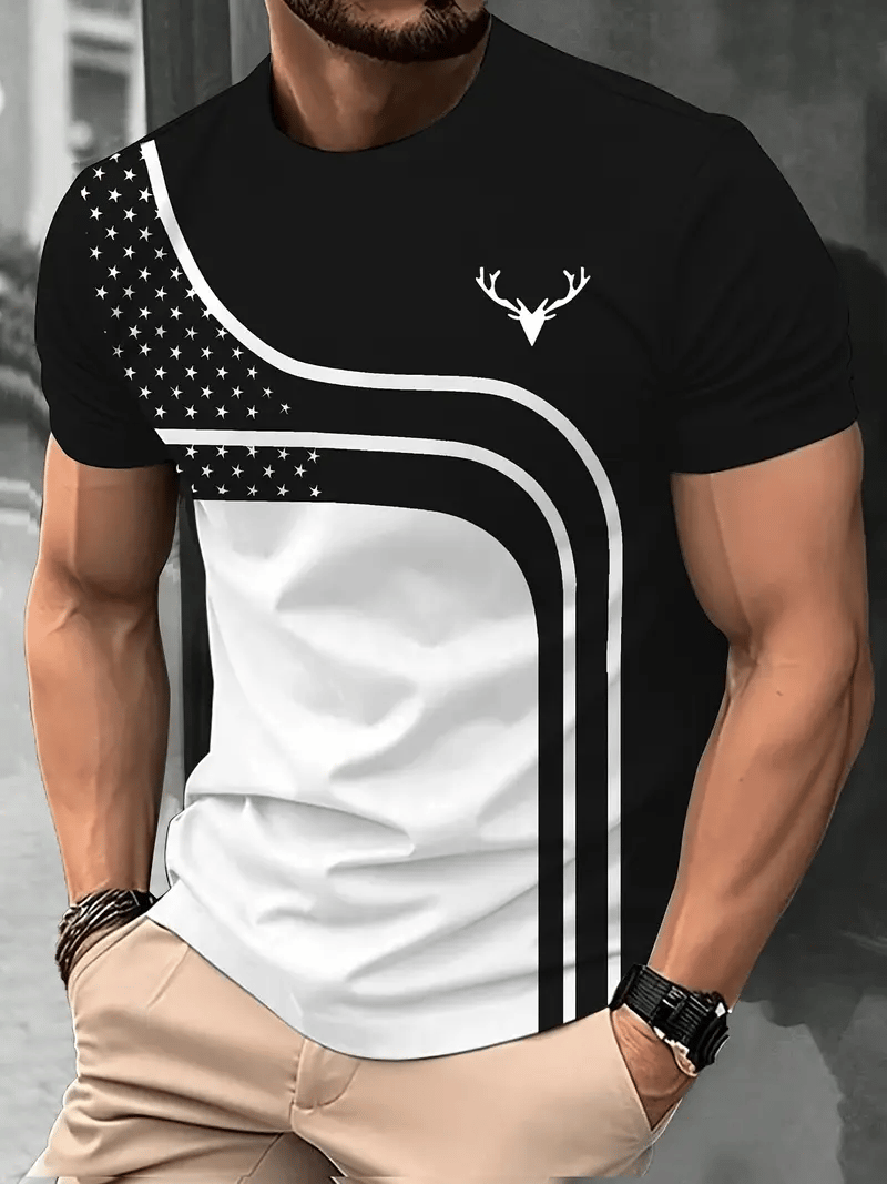 Camiseta ejecutivo rayas Logo estampado de manga corta para hombre