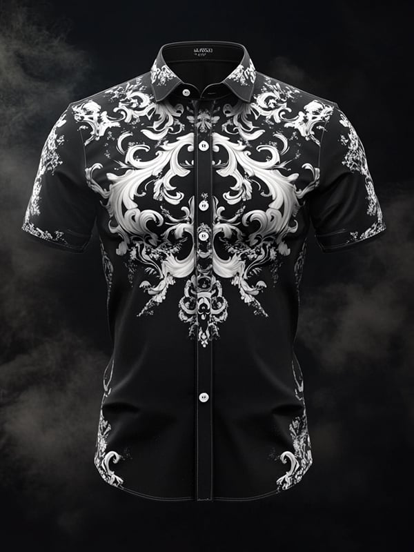 Camisa vintage Dark Baroque estampado de manga corta para hombre
