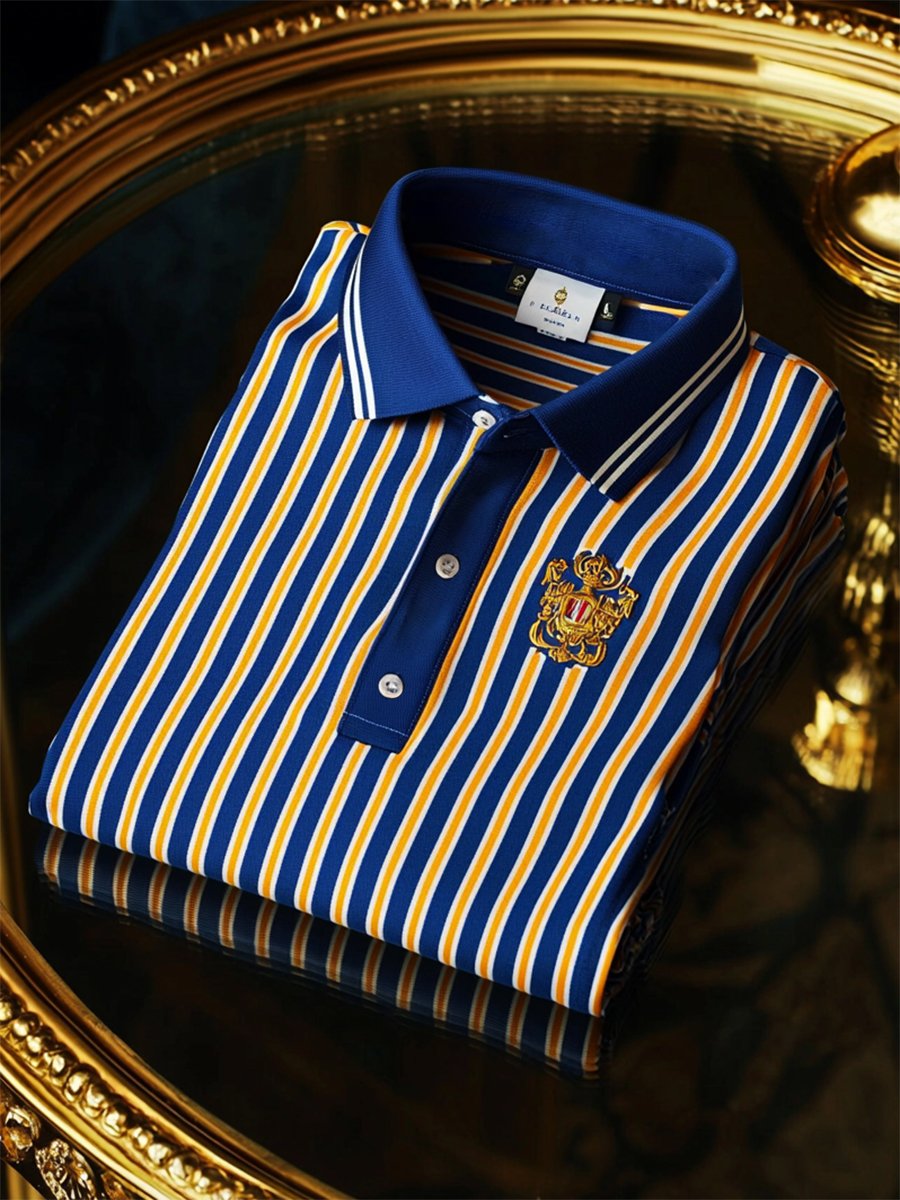 Camisa polo ejecutivo casual a rayas Button de manga corta para hombre