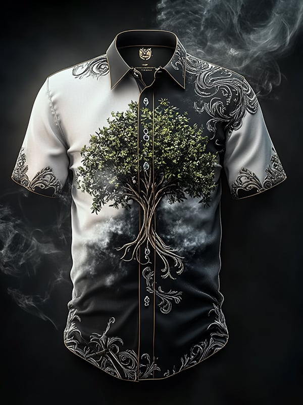 Camisa retro Viking gráfico de manga corta para hombre