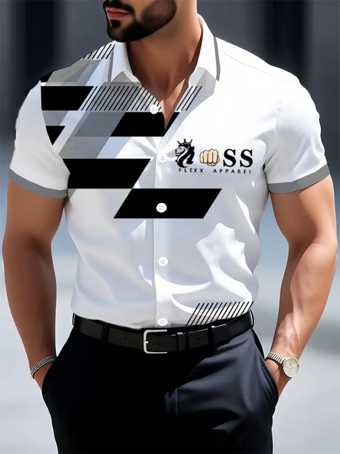 Camisa retro Letter Design estampado ejecutivo de manga corta para hombre