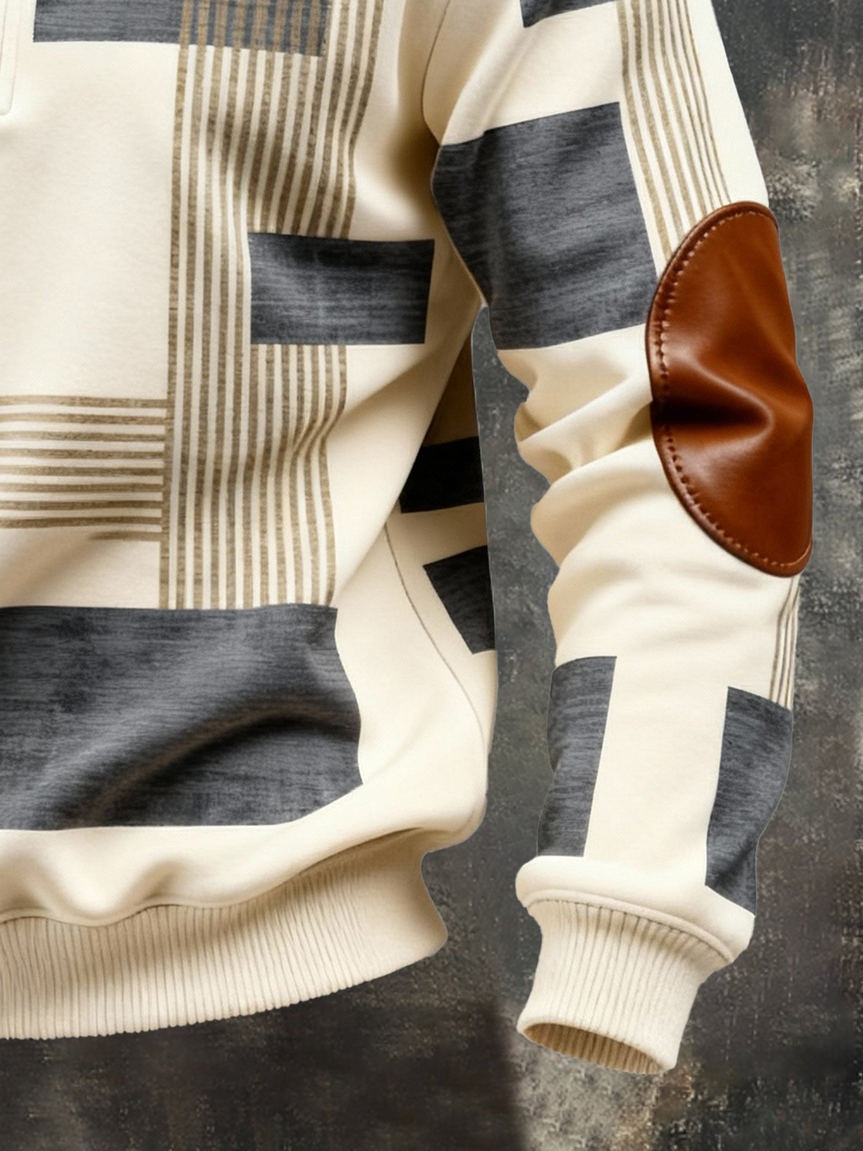 Sudadera vintage Color-Block estampado con cierre con gorrasucha para hombre
