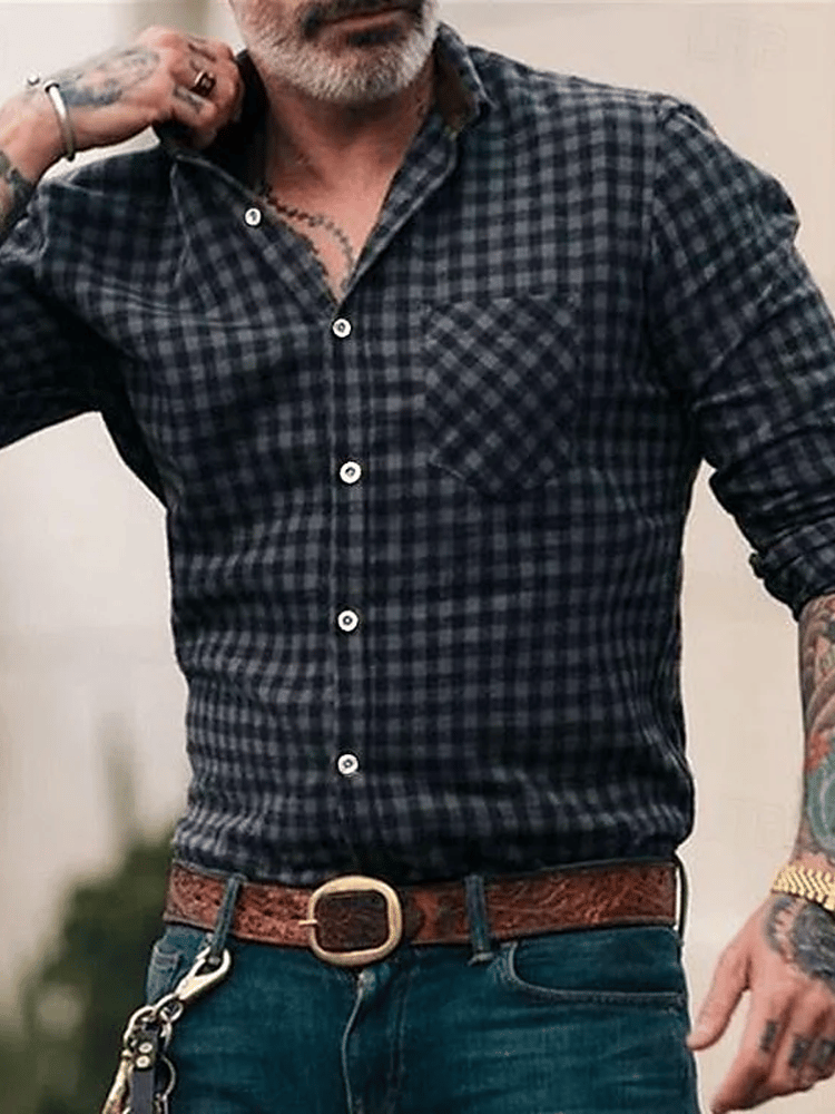 Camisa a cuadros ejecutivo de manga larga para hombre