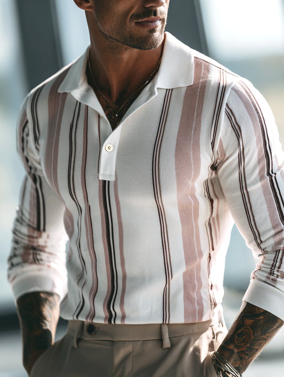 Camisa polo ejecutivo casual Artistic Button de manga larga para hombre