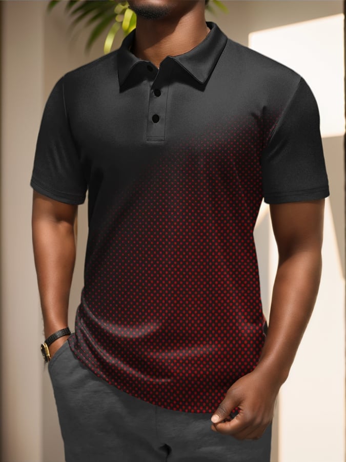 Camisa polo Ombre Abstract rayas Button de manga corta para hombre