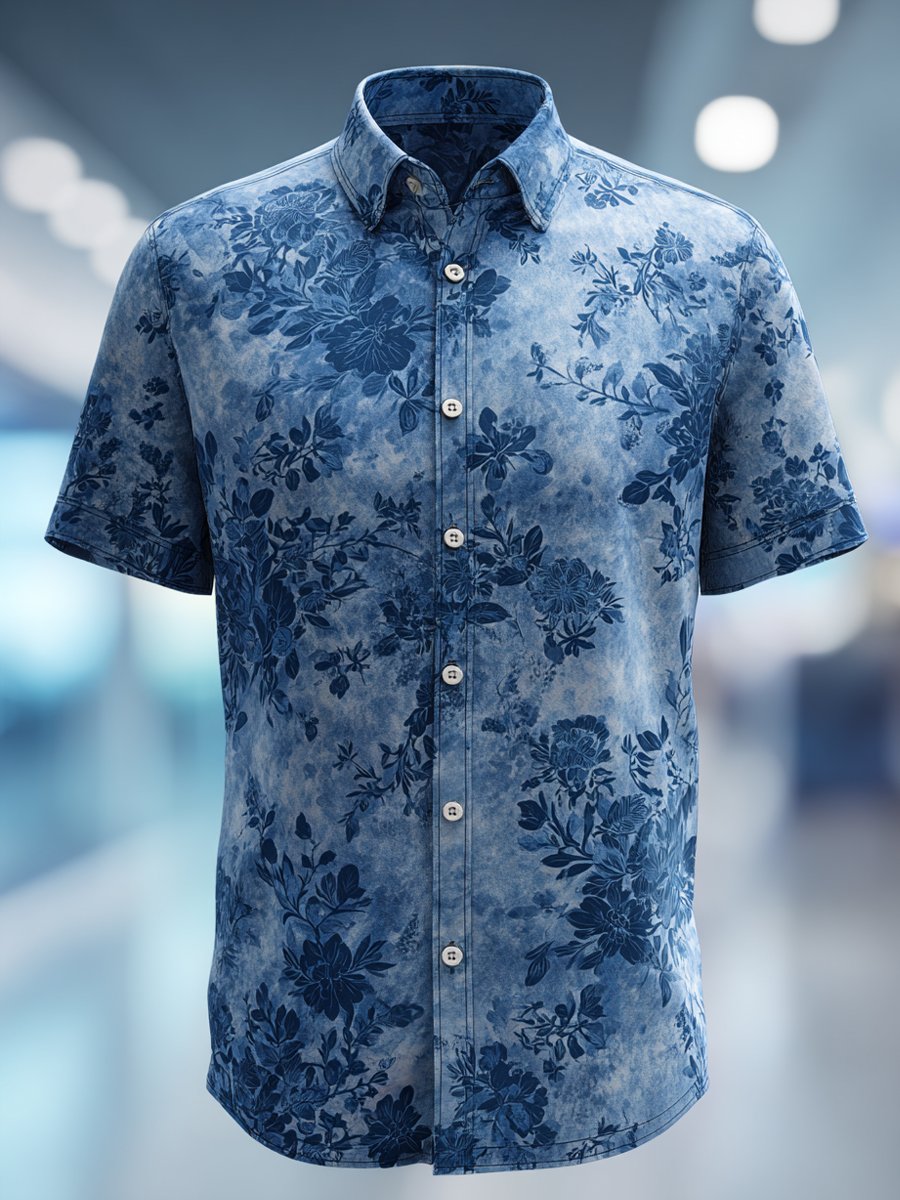 Camisa ejecutivo casual floral gráfico solapa de manga corta para hombre