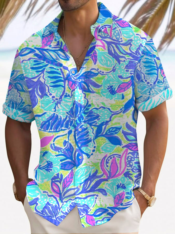 Camisa casual Resort Hawaiian estampado Lapel para hombre