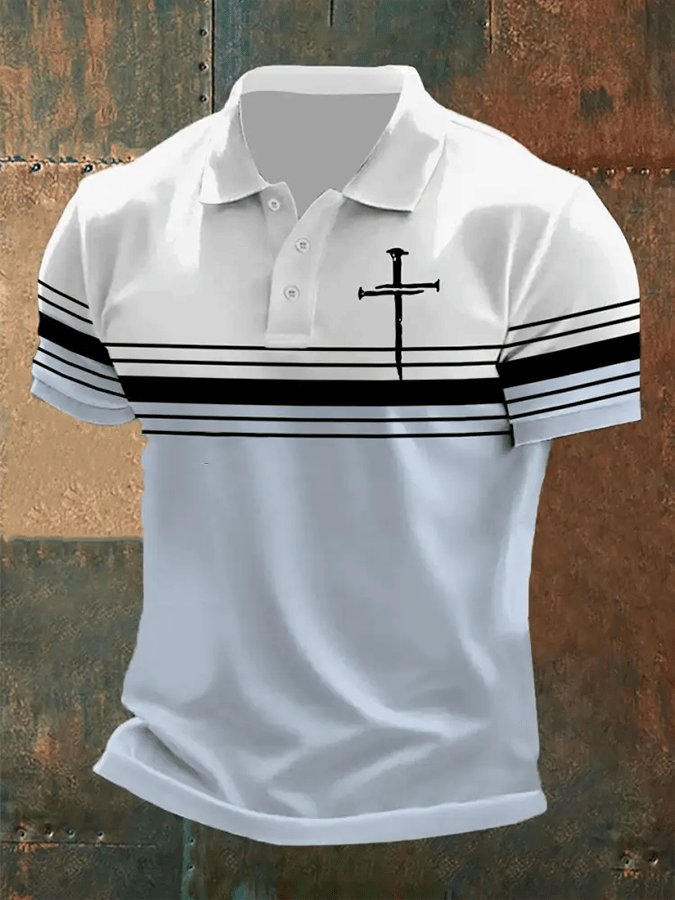 Camisa polo retro Faith casual estampado para hombre