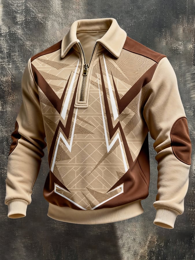 Sudadera retro en bloques de color estampado Color-Blocked con cierre para hombre
